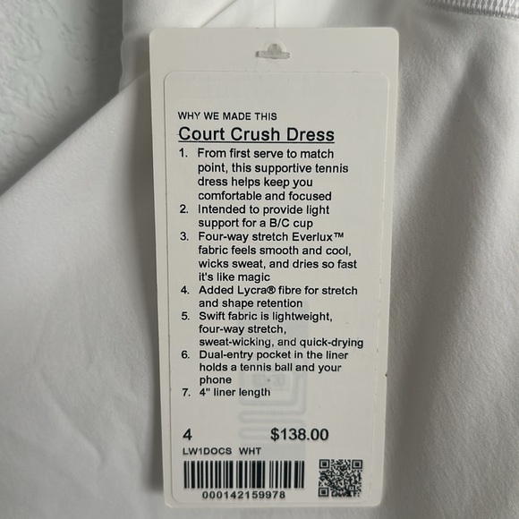 NWT Lululemon Court crush dress white 4 - Picture 7 of 9